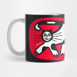 Happy Black and White Cat in Red Mug